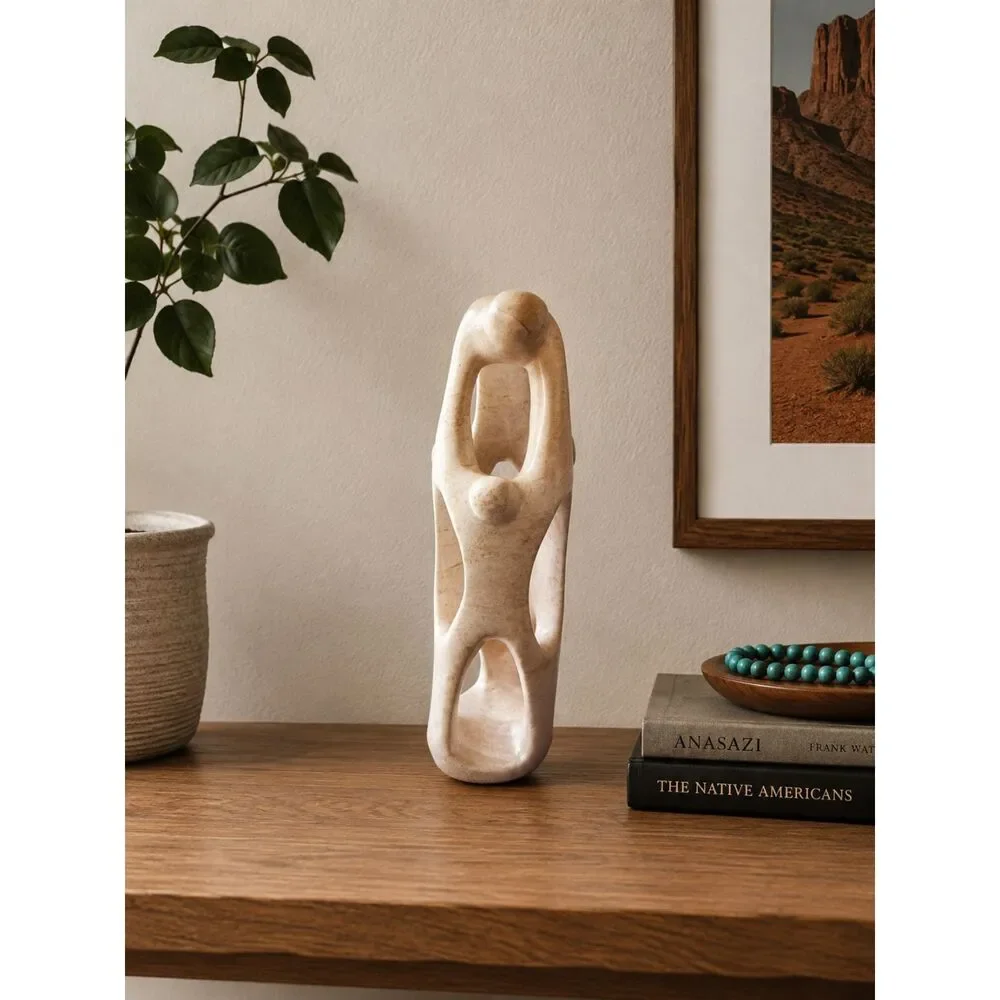 Mid Century Carved Abstract Modern Ivory Stone Family Art Sculpture Figurine